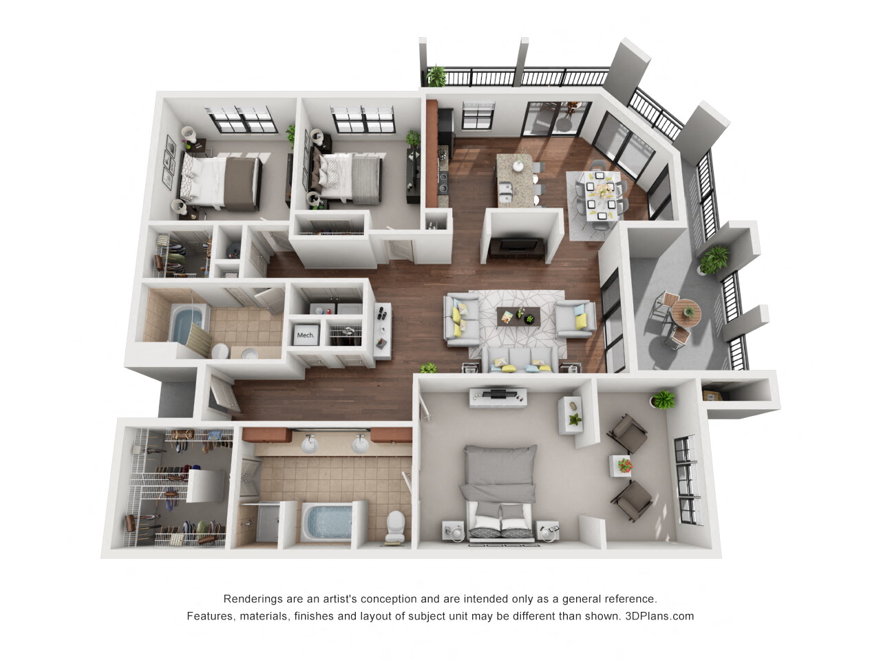 Floor plan for 3 beds, 2 baths, 1686 sqft